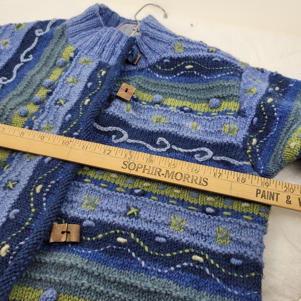 Newari hand knit wool blue cardigan buttons Icelandic Design cozy artsy NWT S/M - Picture 6 of 12